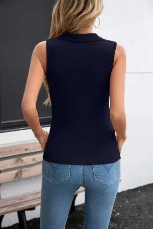 SANDERY Womens Ribbed Tank Top Sleeveless Tops Collared V Neck Polo Shirts Slim Fit Knit Basic Going Out Tops 2025