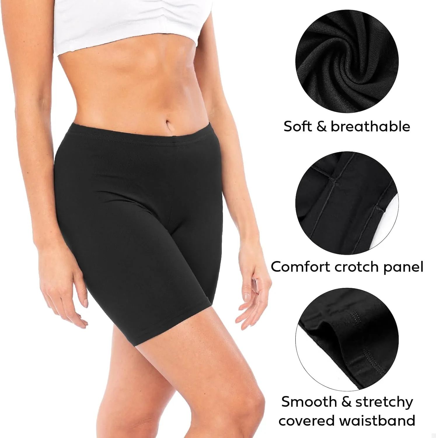 Sexy Basics Women's Cotton Stretch Active Slip Shorts | 3 Pack & 6 Pack Boy Short Boxer Briefs