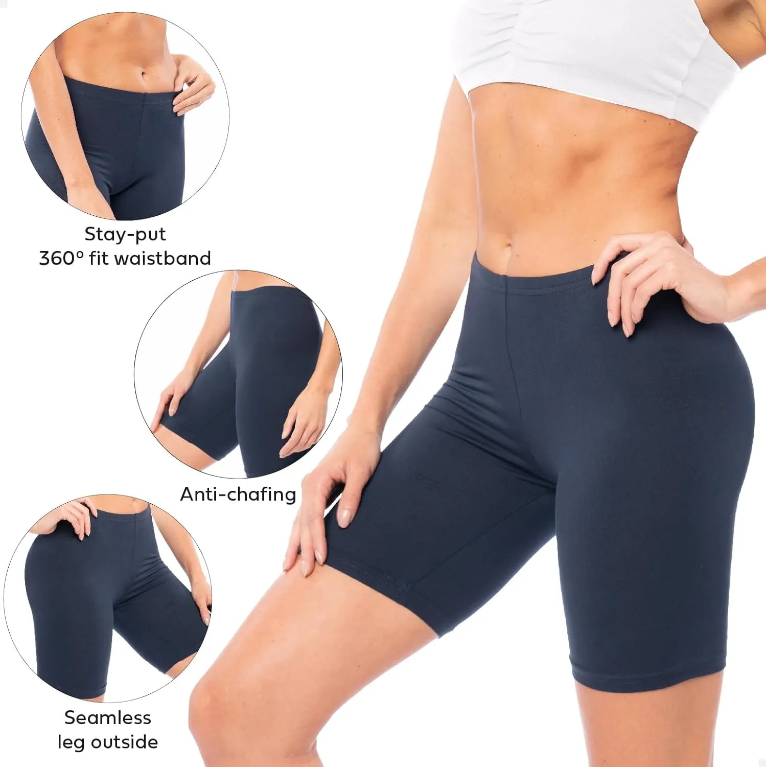 Sexy Basics Women's Cotton Stretch Active Slip Shorts | 3 Pack & 6 Pack Boy Short Boxer Briefs
