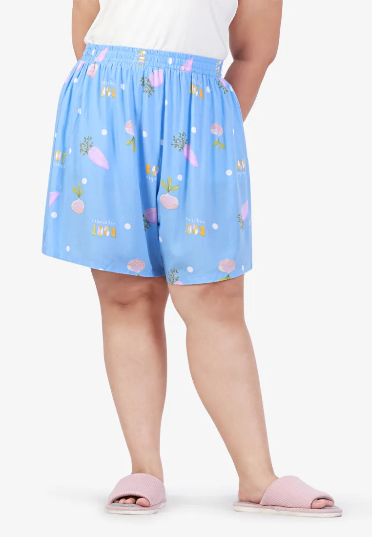 Shadea Cotton Rayon Sleepwear Short Pajama Shirt Set - Blue Vegetables