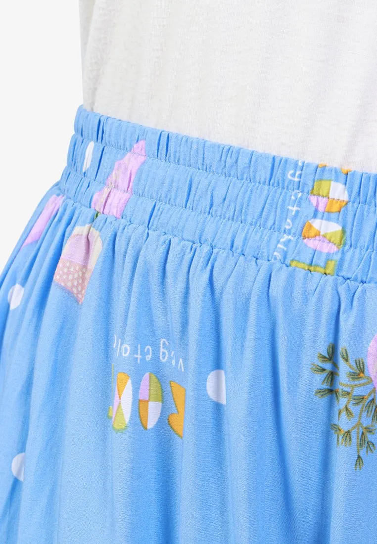 Shadea Cotton Rayon Sleepwear Short Pajama Shirt Set - Blue Vegetables