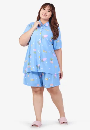 Shadea Cotton Rayon Sleepwear Short Pajama Shirt Set - Blue Vegetables