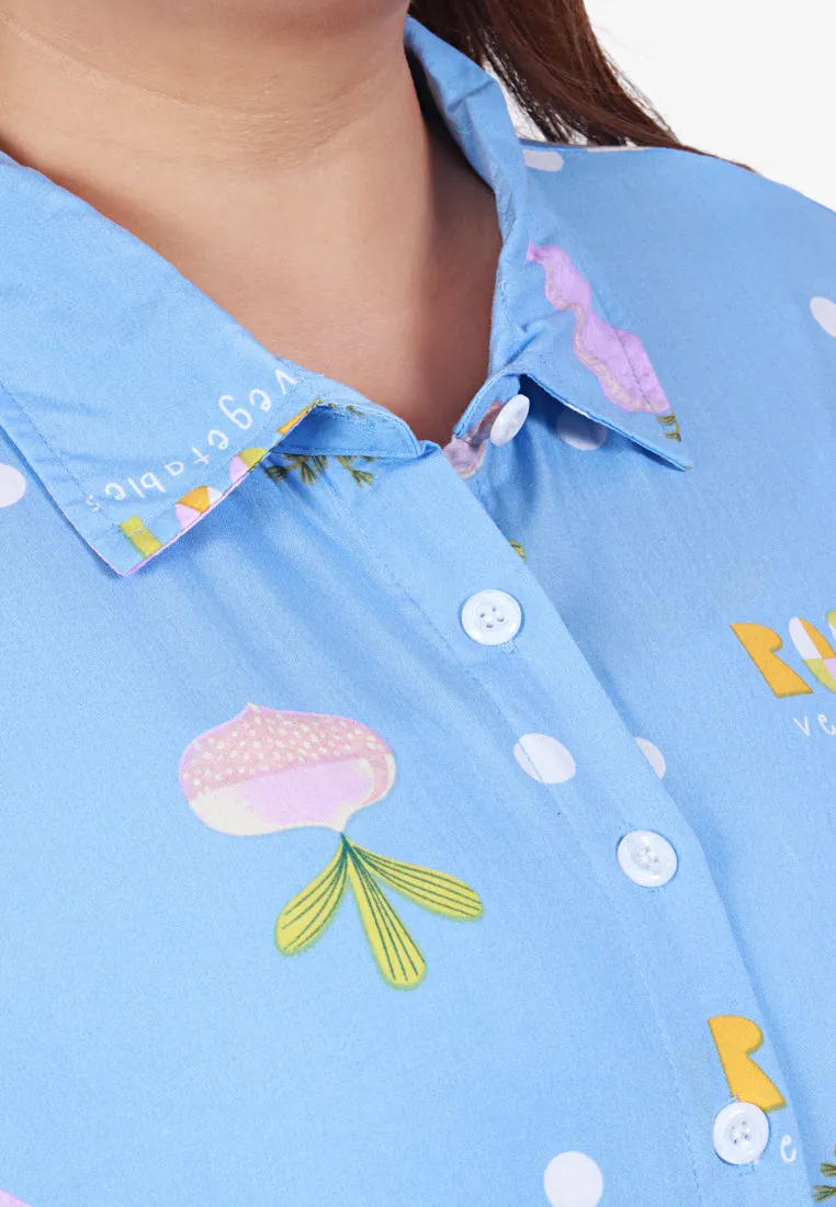 Shadea Cotton Rayon Sleepwear Short Pajama Shirt Set - Blue Vegetables