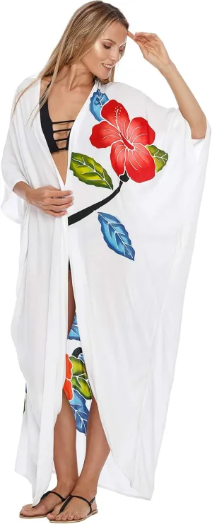 SHU-SHI Womens Kimono Cardigan Open Front Floral Robe Beach Cover Up One Size