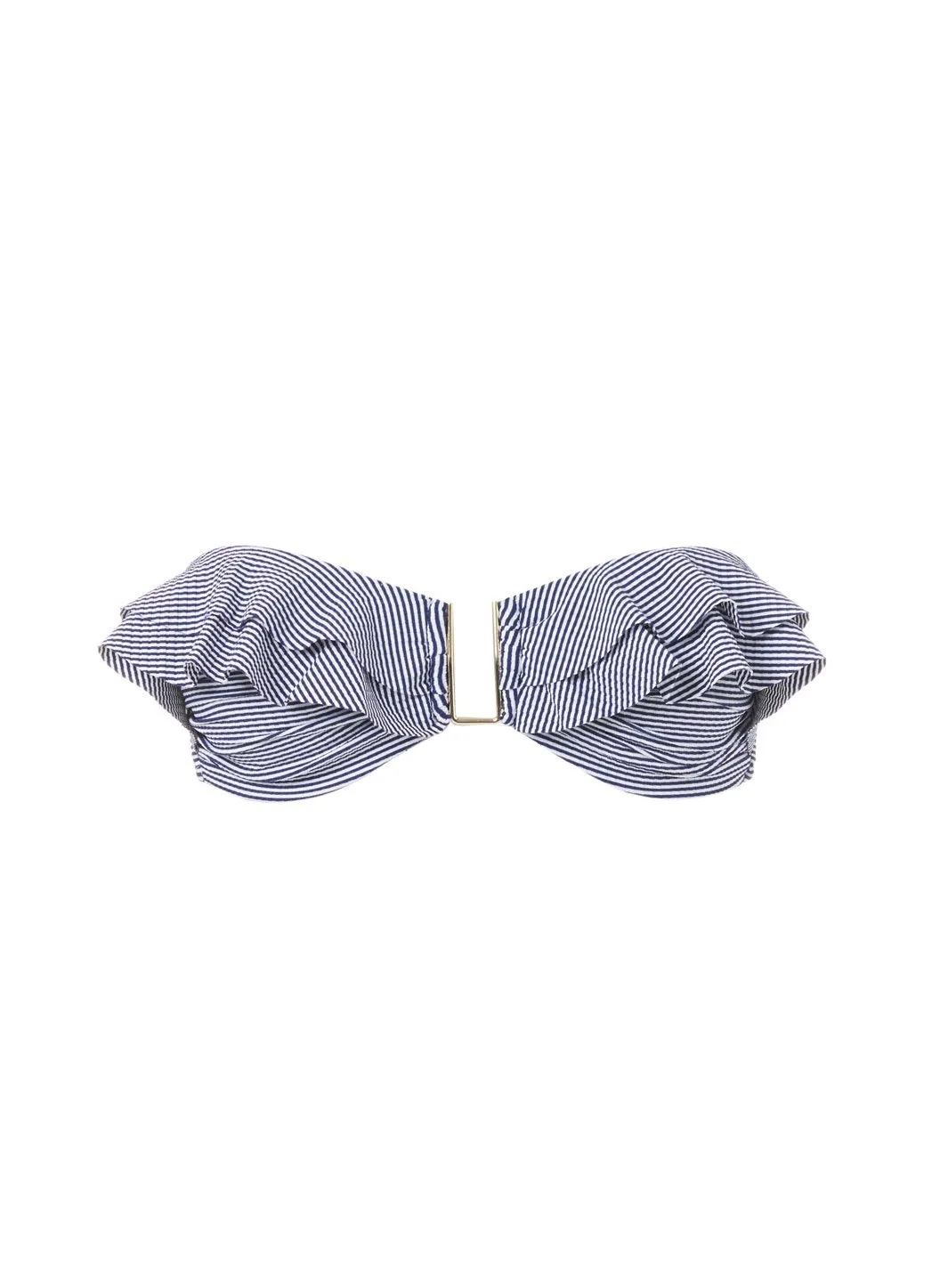St Kitts Navy Gingham Bandeau U-Trim Frill Bikini Top