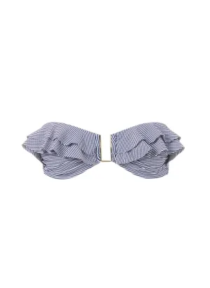 St Kitts Navy Gingham Bandeau U-Trim Frill Bikini Top