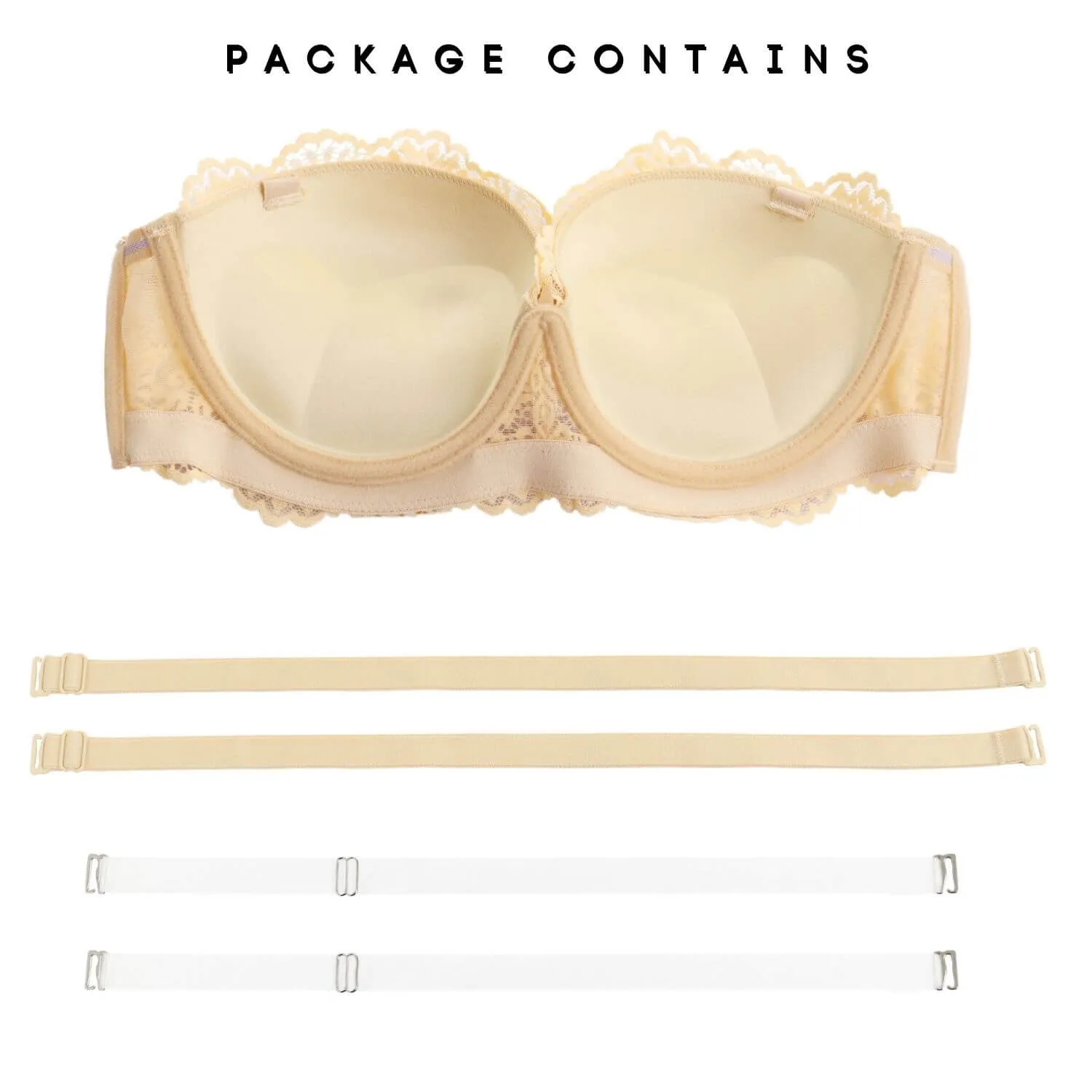 Strapless Push Up Convertible Multiway Padded Lace Coverage Bra