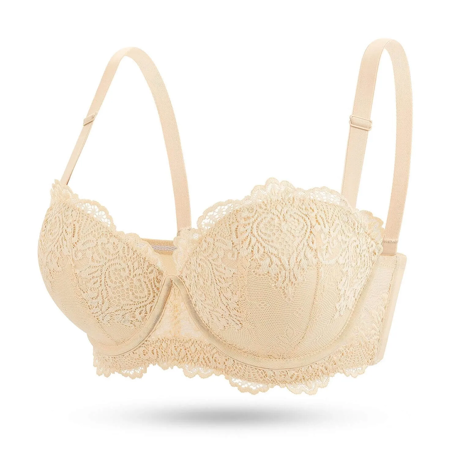Strapless Push Up Convertible Multiway Padded Lace Coverage Bra