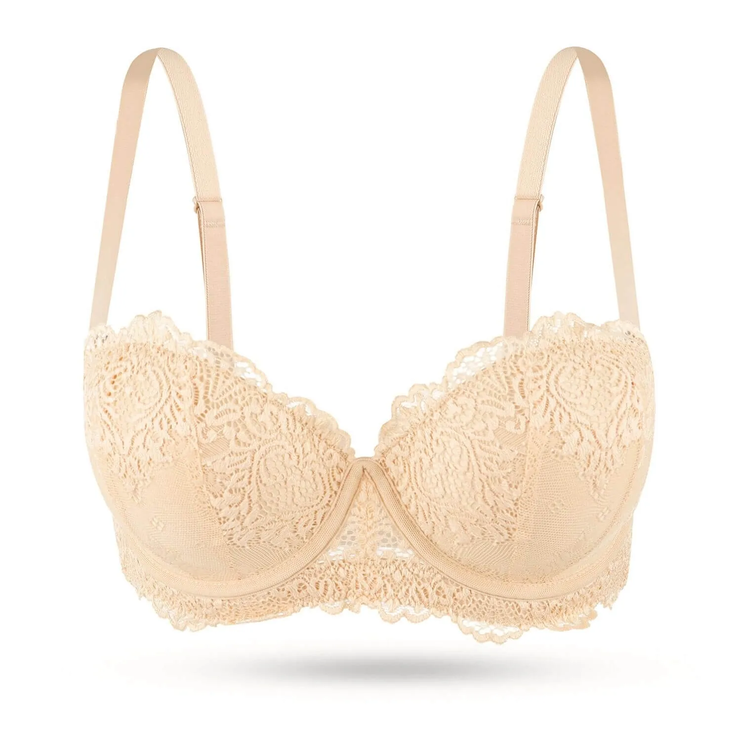 Strapless Push Up Convertible Multiway Padded Lace Coverage Bra