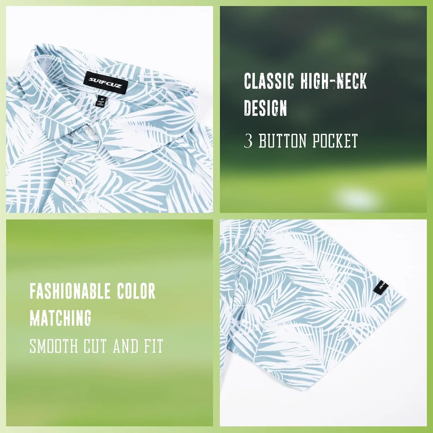 SURF CUZ Golf Shirt Moisture Wicking for Men Dry Fit Polo Shirts Short Sleeve Print Performance 4-Way Stretch