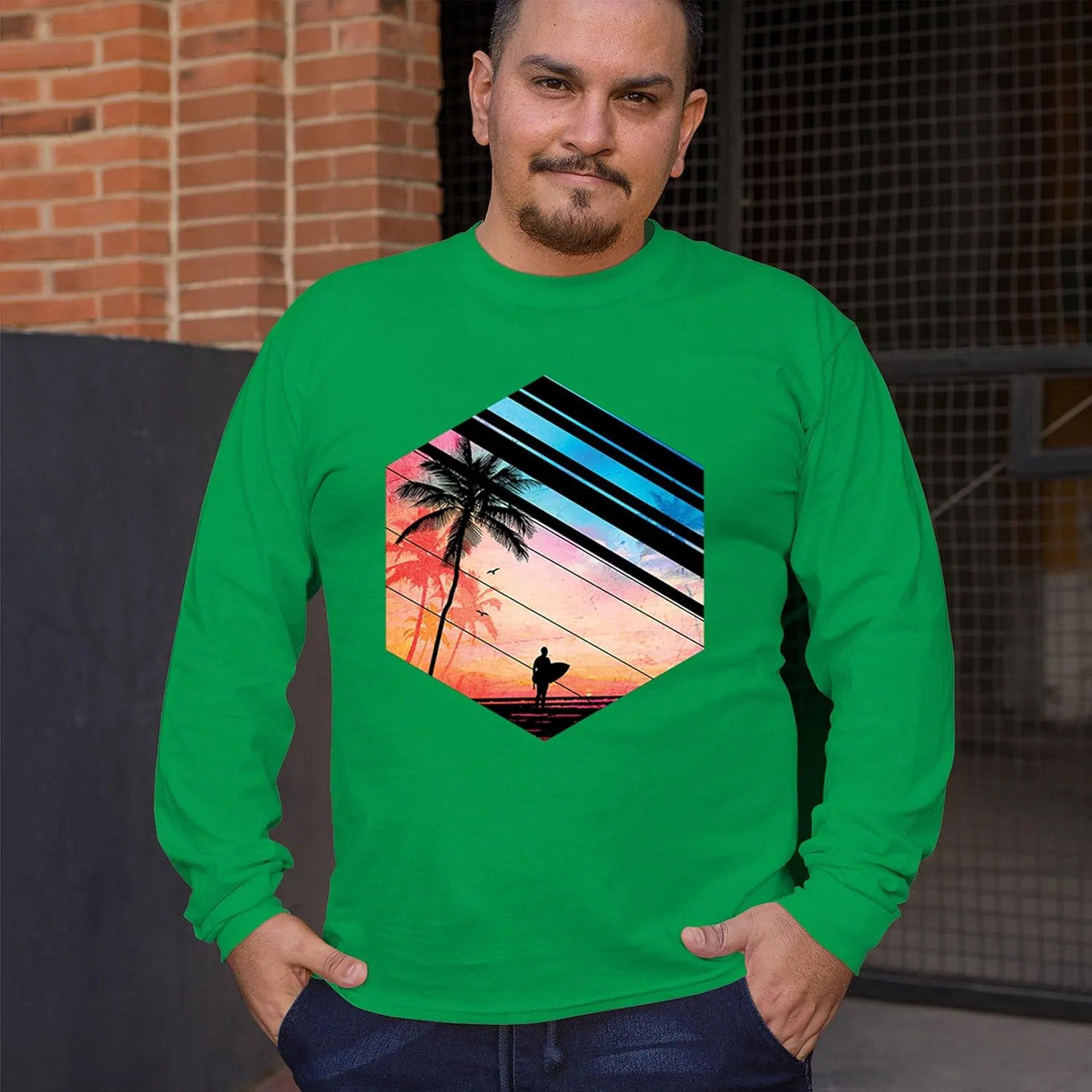 Surfer Paradise Long Sleeve T-Shirt Vintage Ocean Summer Surfing Wave Vacation Sea Beach Surfboard Peddle Boarding
