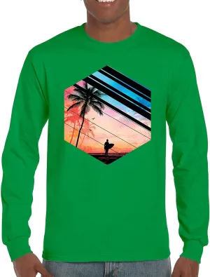 Surfer Paradise Long Sleeve T-Shirt Vintage Ocean Summer Surfing Wave Vacation Sea Beach Surfboard Peddle Boarding