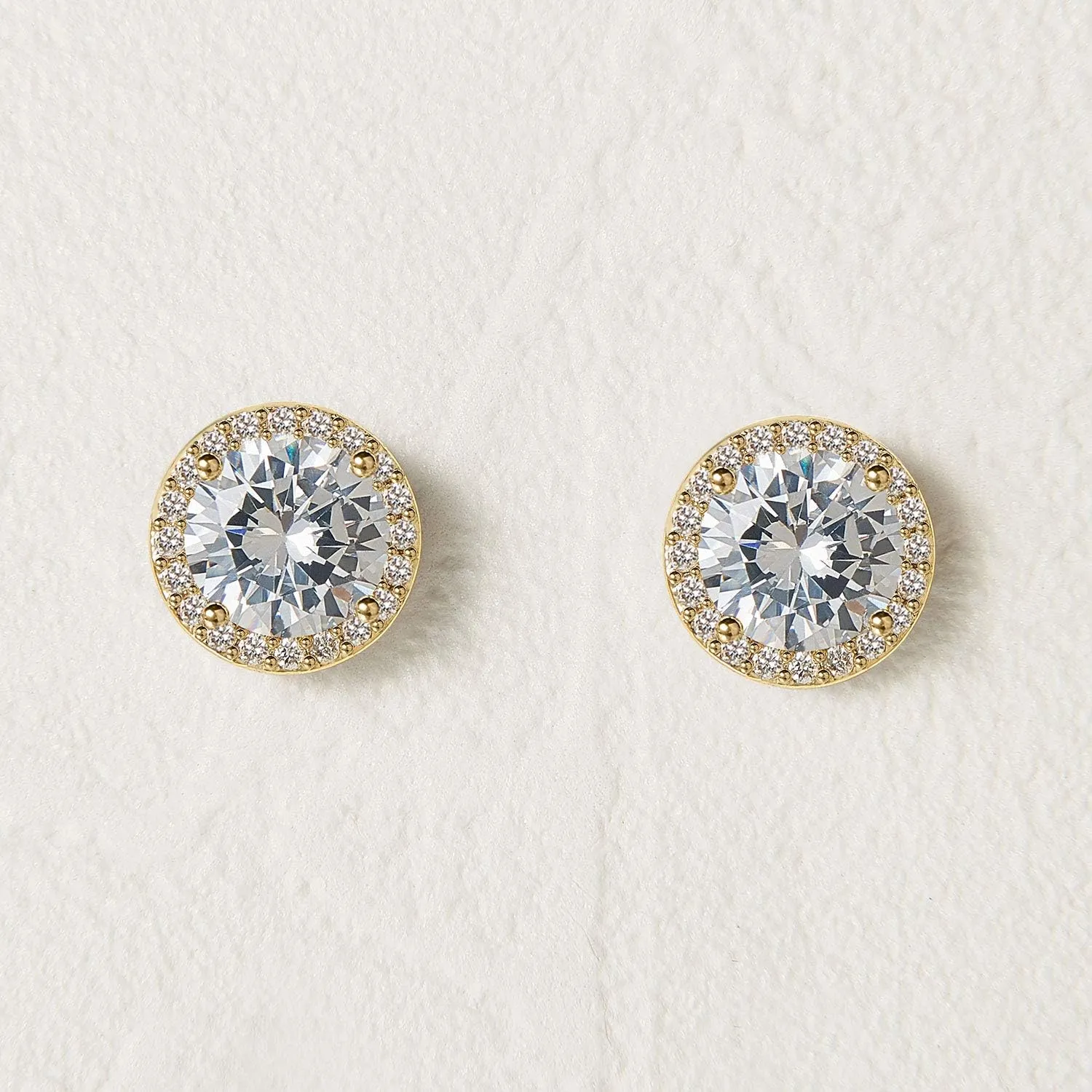 SWEETV Cubic Zirconia Stud Earrings, 8mm Round Cut, Rhinestone Hypoallergenic Earrings for Women & Girls