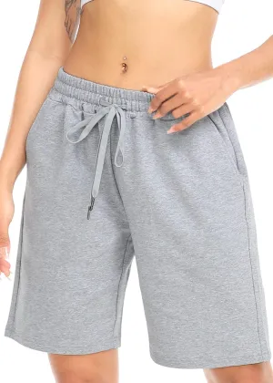 TARSE Women's Bermuda Shorts Long Cotton Loose with Pockets Knee Length for Yoga Casual Walking Exercise Shorts