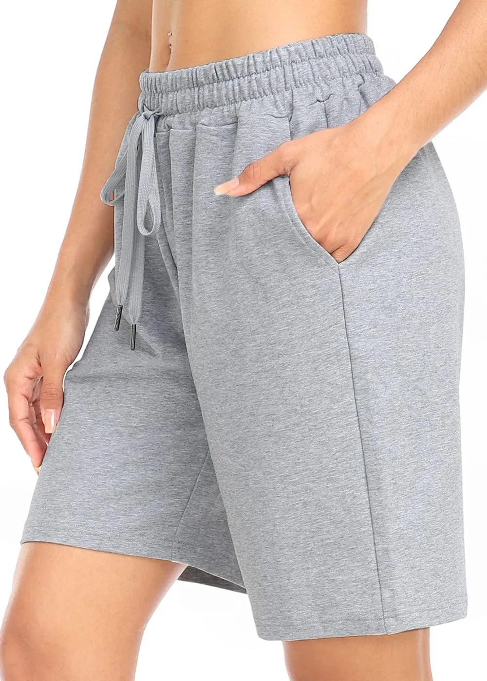 TARSE Women's Bermuda Shorts Long Cotton Loose with Pockets Knee Length for Yoga Casual Walking Exercise Shorts