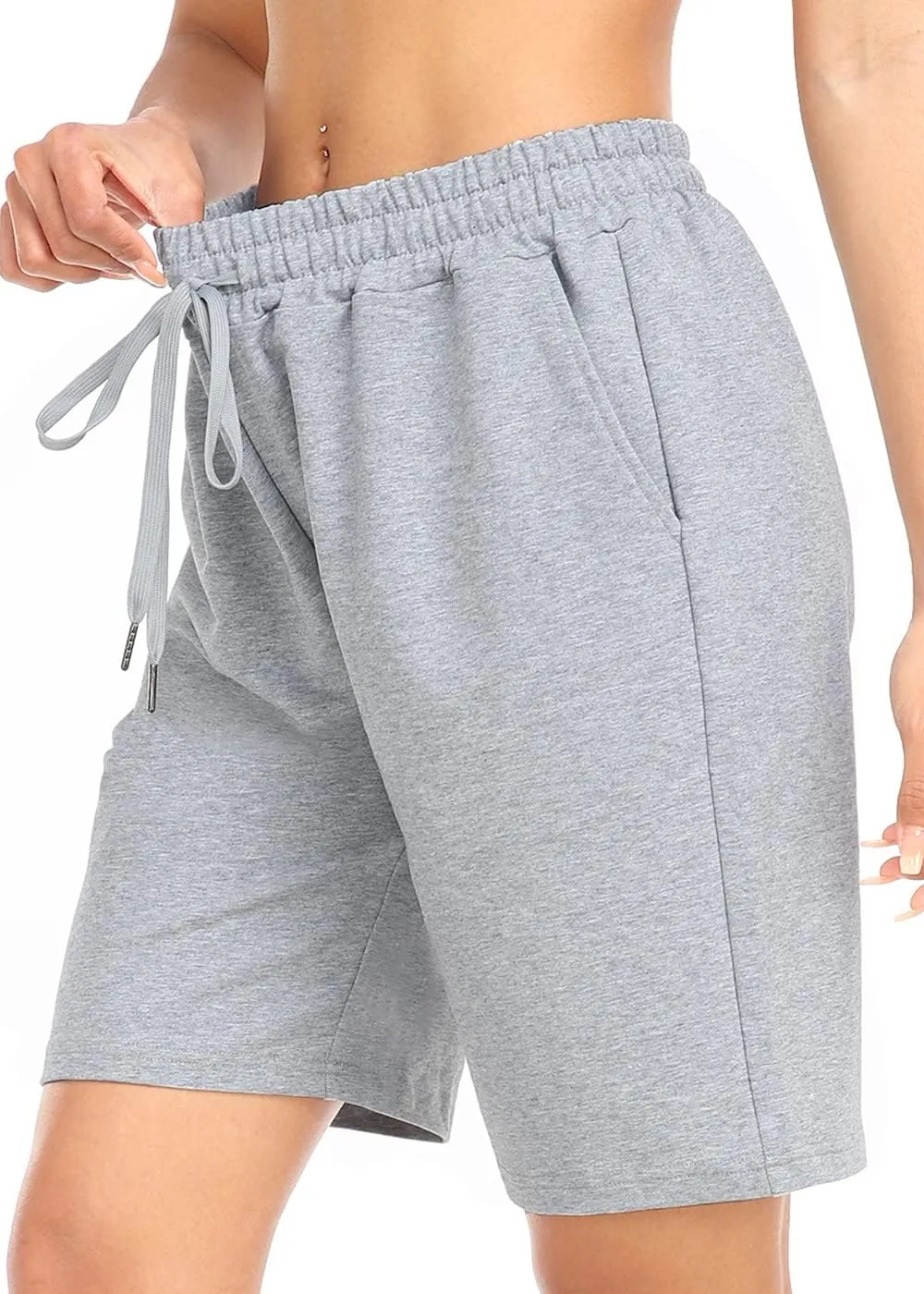 TARSE Women's Bermuda Shorts Long Cotton Loose with Pockets Knee Length for Yoga Casual Walking Exercise Shorts