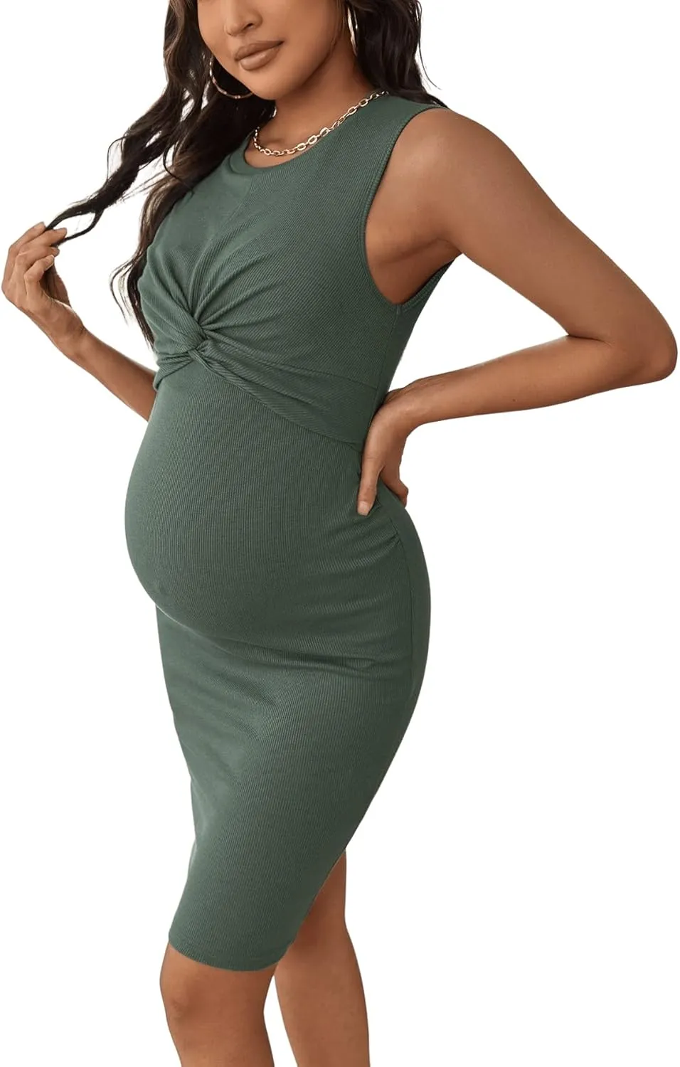 Verdusa Women's Maternity Twist Front Sleeveless Bodycon Tank Pencil Dress