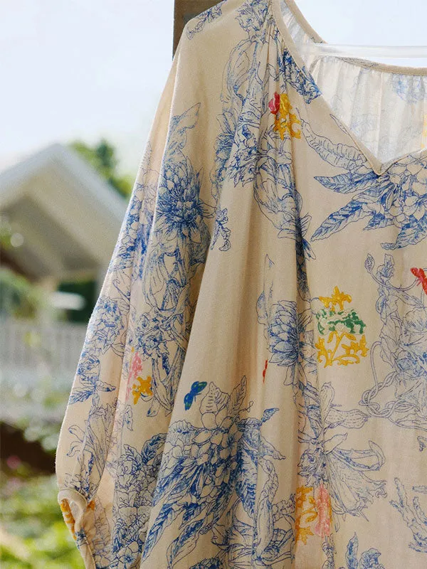 Vintage Floral Printed Long Nightgown