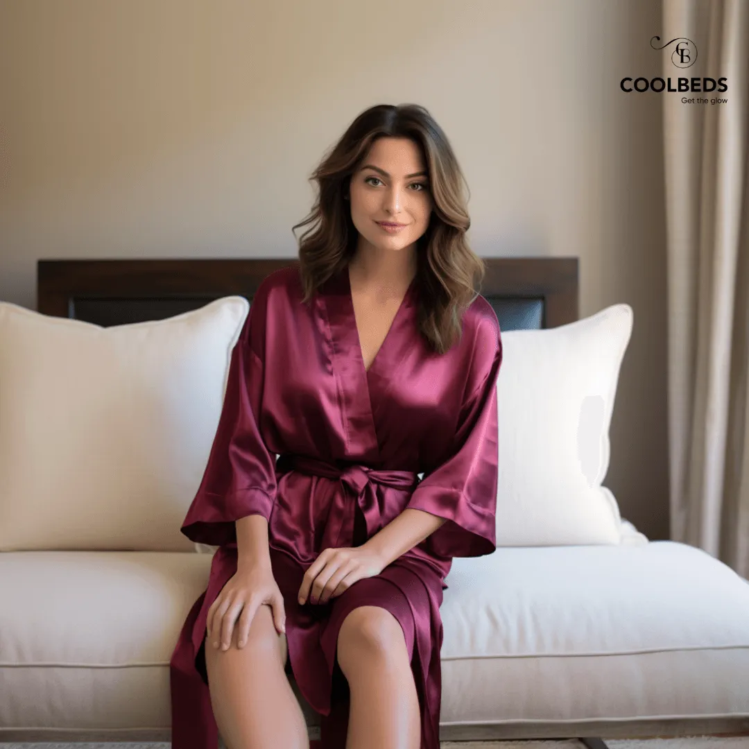 Women Satin Babydoll Belted Kimono Robe