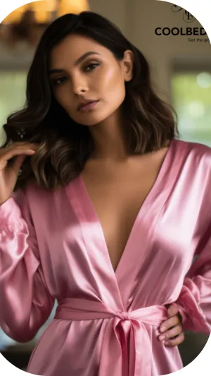 Women Satin Babydoll Belted Kimono Robe
