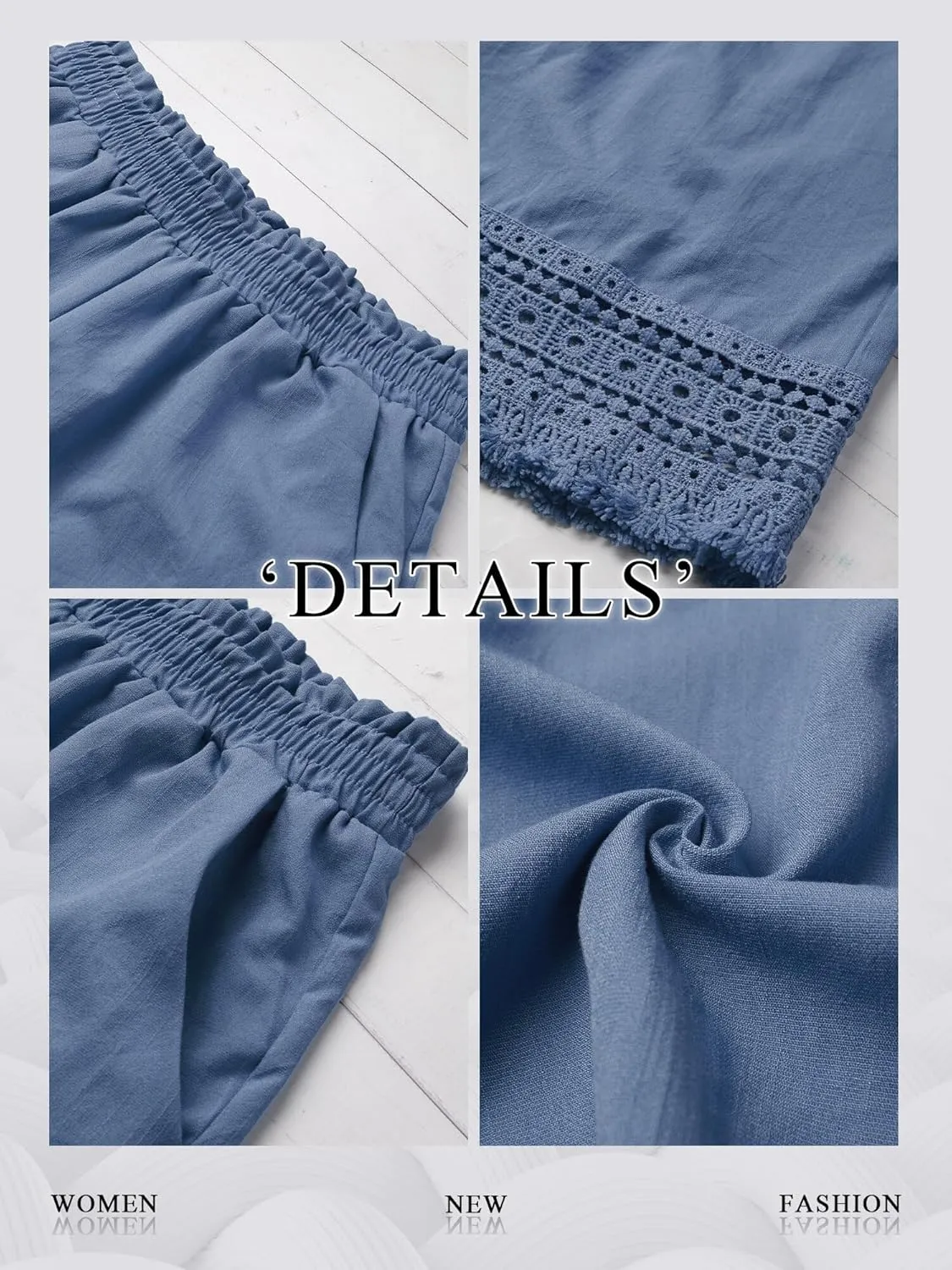 Women's Casual Elastic Waist Yoga Lounge Shorts - Comfy Stretch Lace Trim Summer Beach Linen Ruffle Shorts