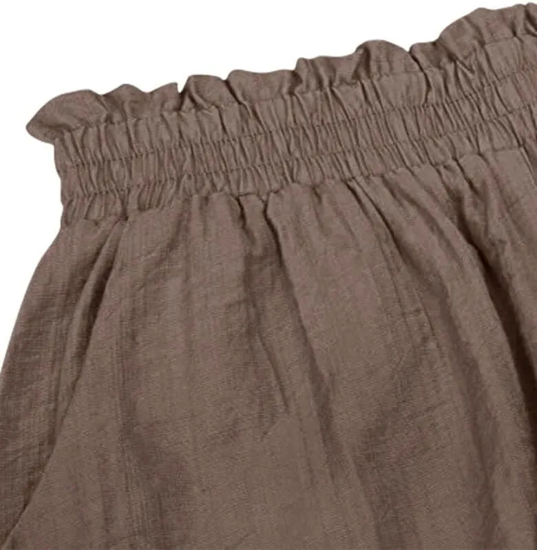 Women's Casual Elastic Waist Yoga Lounge Shorts - Comfy Stretch Lace Trim Summer Beach Linen Ruffle Shorts