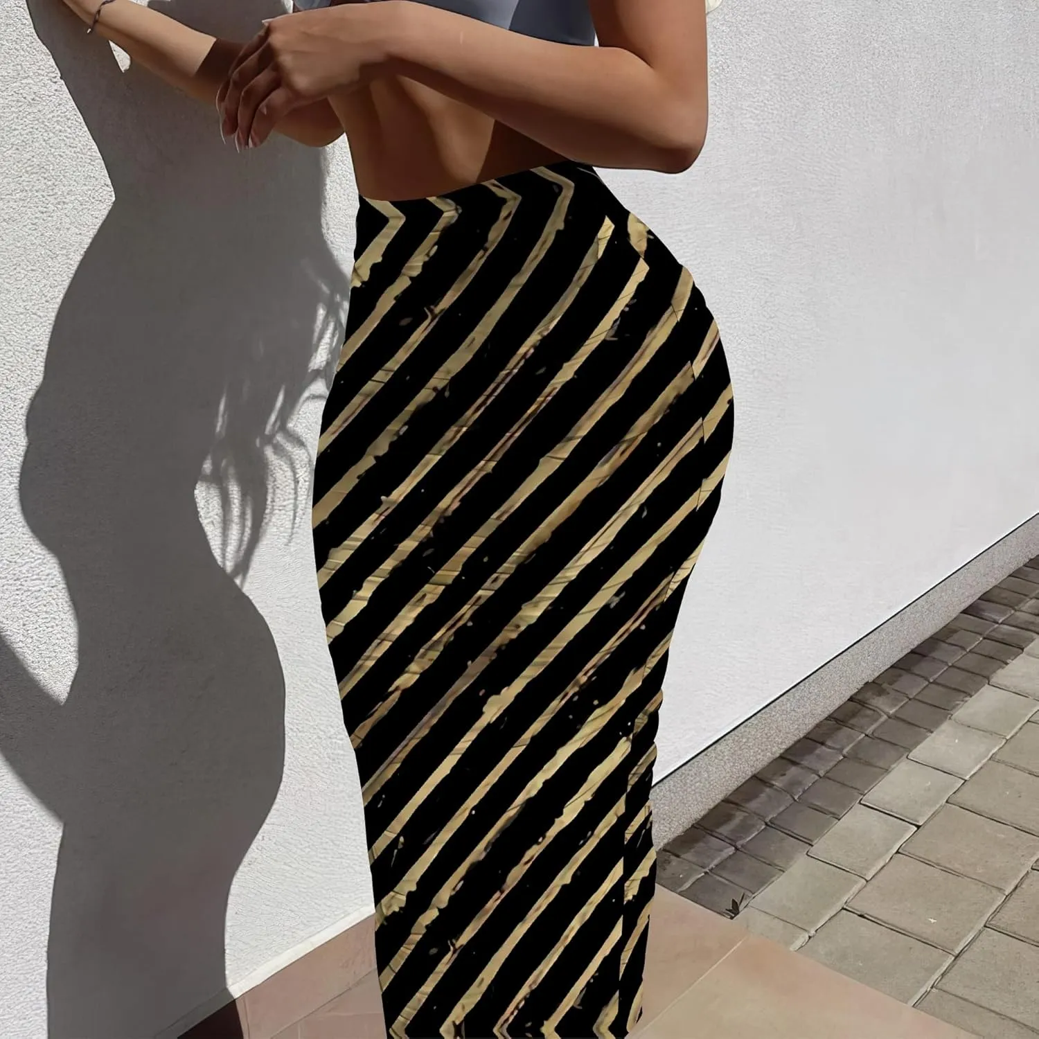 Women's Casual Ruched High Waist Bodycon Party Club Night Out Pencil Suit Skirt Elegant Stretchy Below Knee Work Skirt Dress