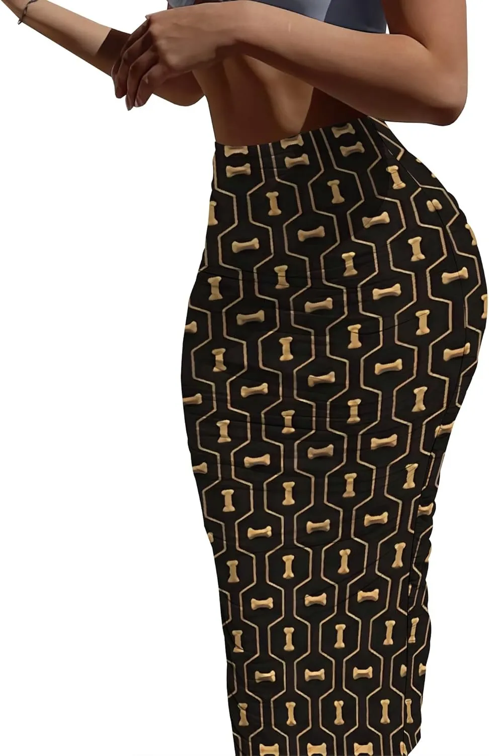 Women's Casual Ruched High Waist Bodycon Party Club Night Out Pencil Suit Skirt Elegant Stretchy Below Knee Work Skirt Dress