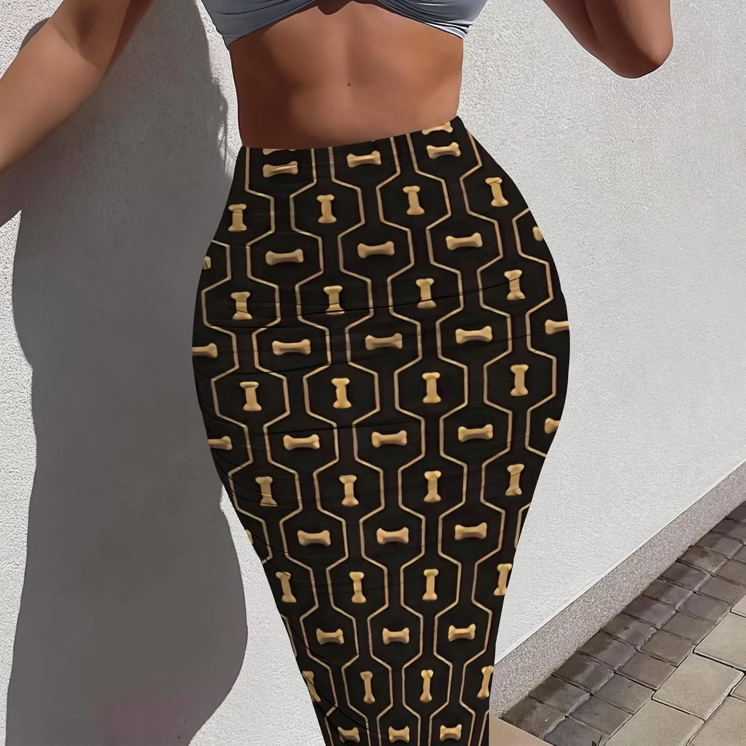 Women's Casual Ruched High Waist Bodycon Party Club Night Out Pencil Suit Skirt Elegant Stretchy Below Knee Work Skirt Dress