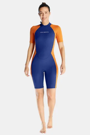 Women's Navy Blue Short Sleeve 1.5mm One-Piece Warm And Cold-Proof Wetsuit