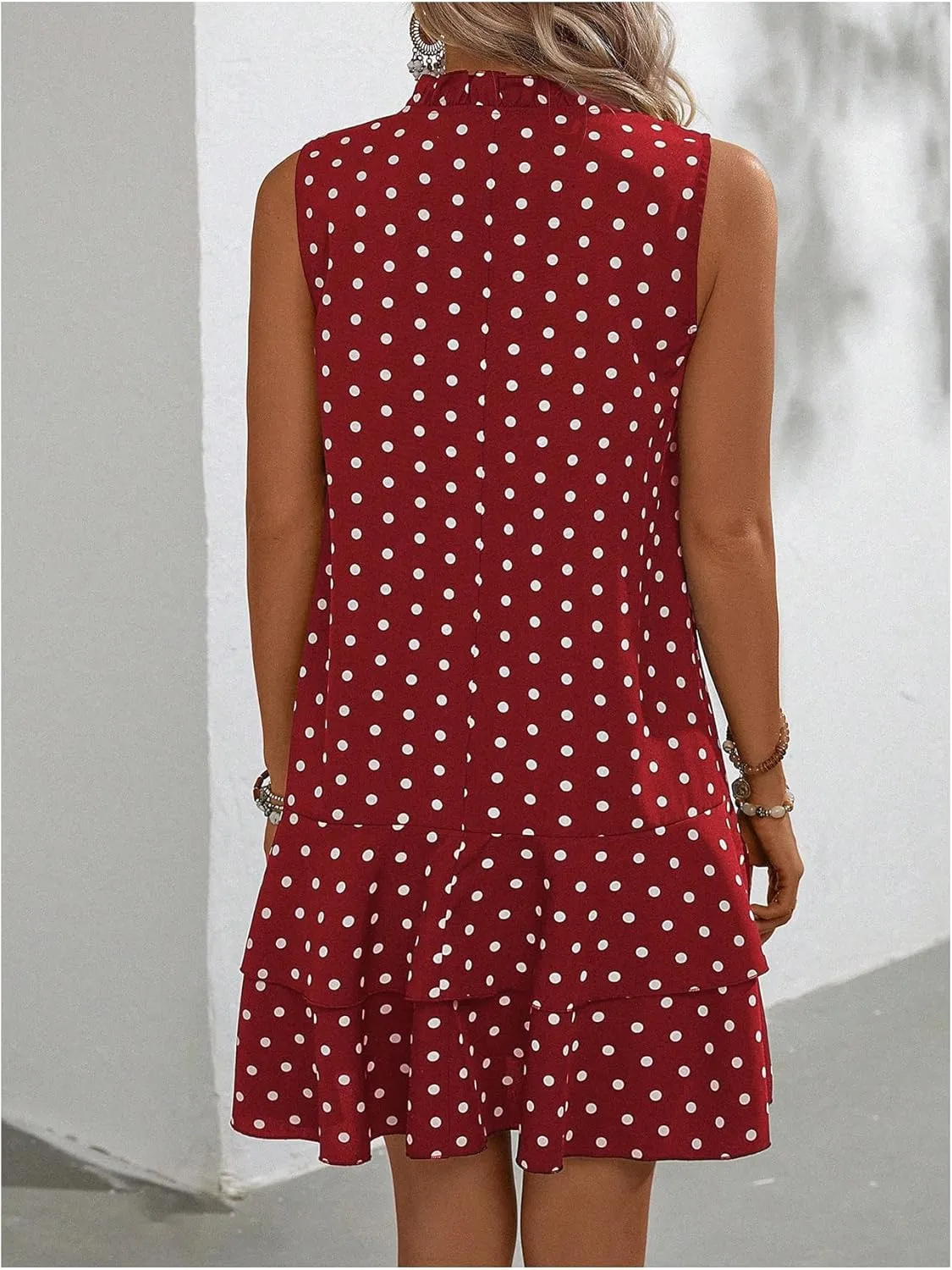 Women's Summer Dresses 2024 Polka Dots V Neck Sleeveless Tank Mini Dress Ruffle Smocked Tiered Layer Sundresses